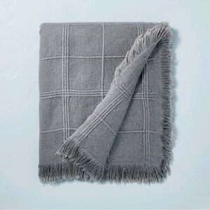 Hearth & Hand Textured Grid Line Dobby Gray Fringed Throw Blanket 60 in X 50 in